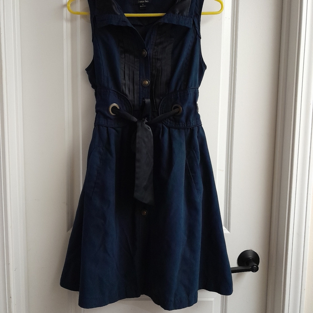 Double Zero Sleeveless Navy Blue Button Front Corset Dress